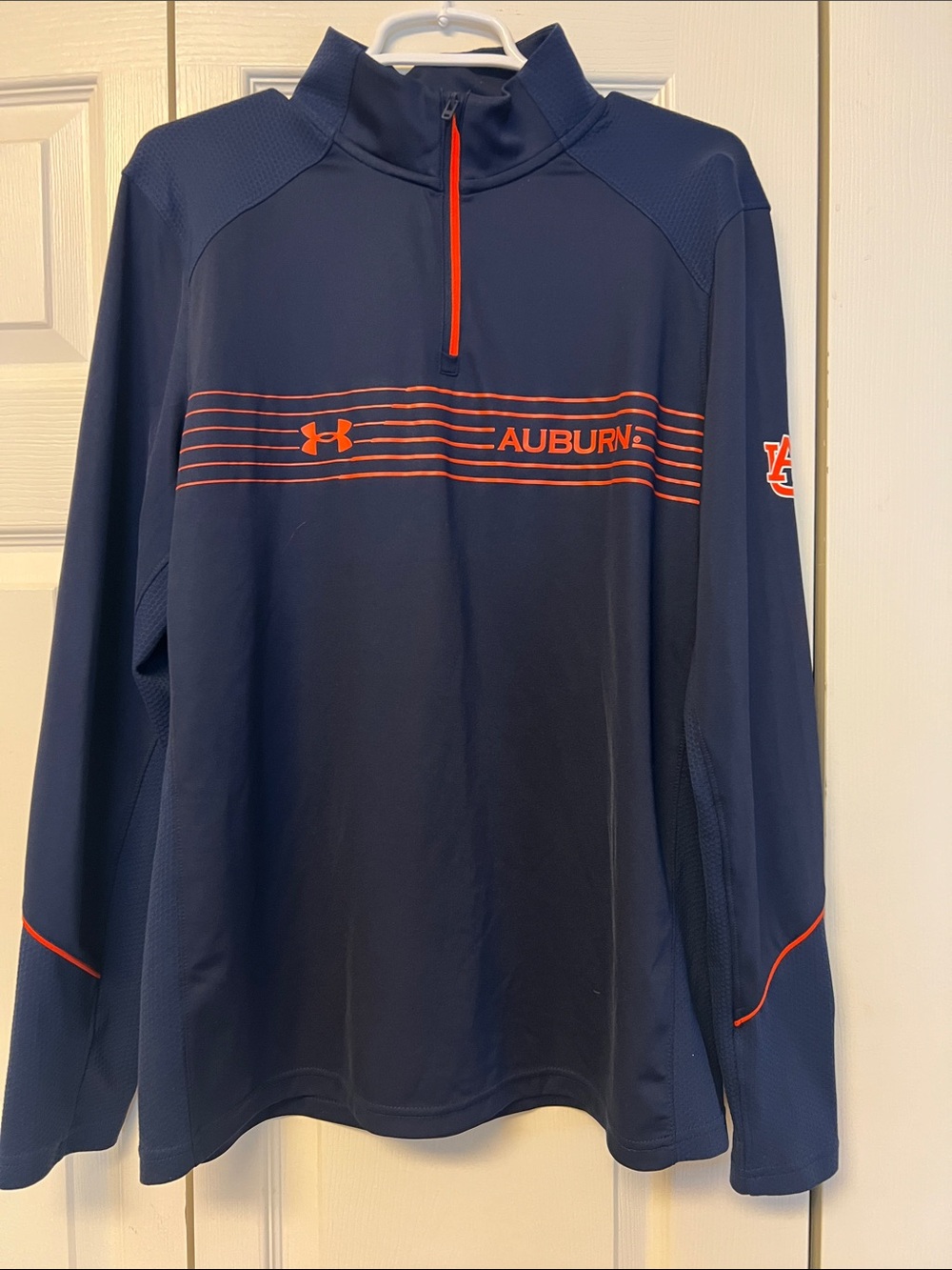 Under Armour Navy and Orange Very Lightweight Quarter-Zip Auburn Pullover